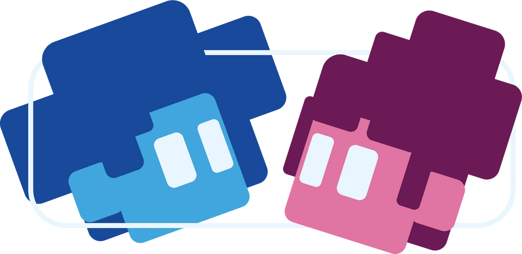 Os dois personagens do jogo, um azul e um rosa, dentro de uma bolha.