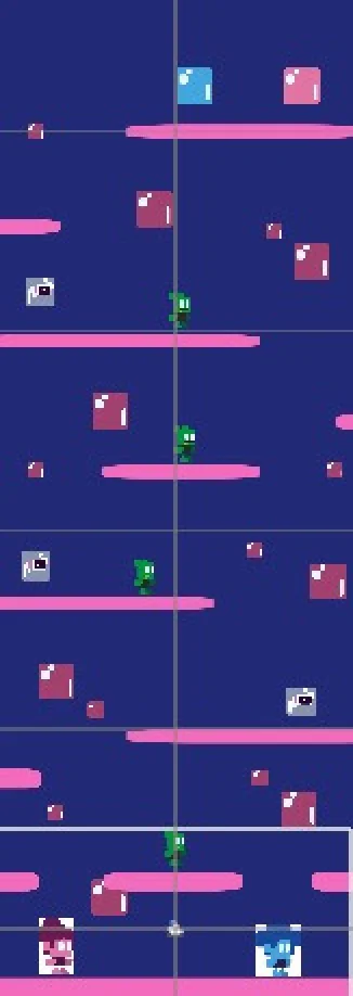 Fase 2: plataformas rosa sobre fundo roxo.