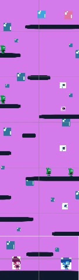 Fase 3: plataformas escuras sobre fundo lilás.
