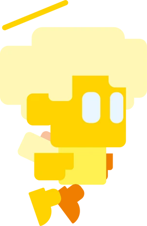 Personagem amarelo em pixel art.