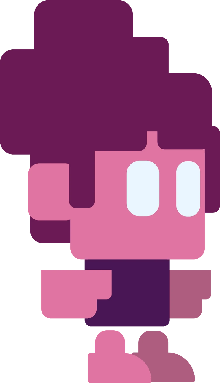 Personagem rosa em pixel art.