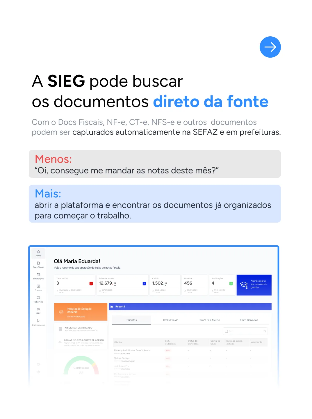 3 recursos da SIEG, slide 2: A SIEG pode buscar os documentos direto da fonte.